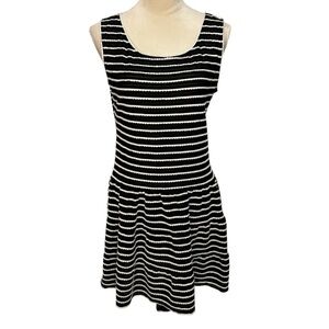 Max Studio Black and White Striped Sleeveless Scoop Neck Drop Waist Dress Size M